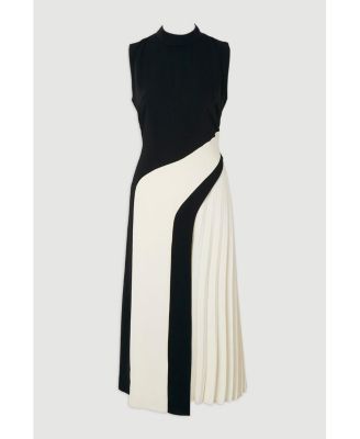 Women's Sculptural High-Neck Pleated Midi Dress