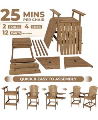 Outdoor Tall Adirondack Barstools with Connecting Tray, HDPE Patio High Back Chairs