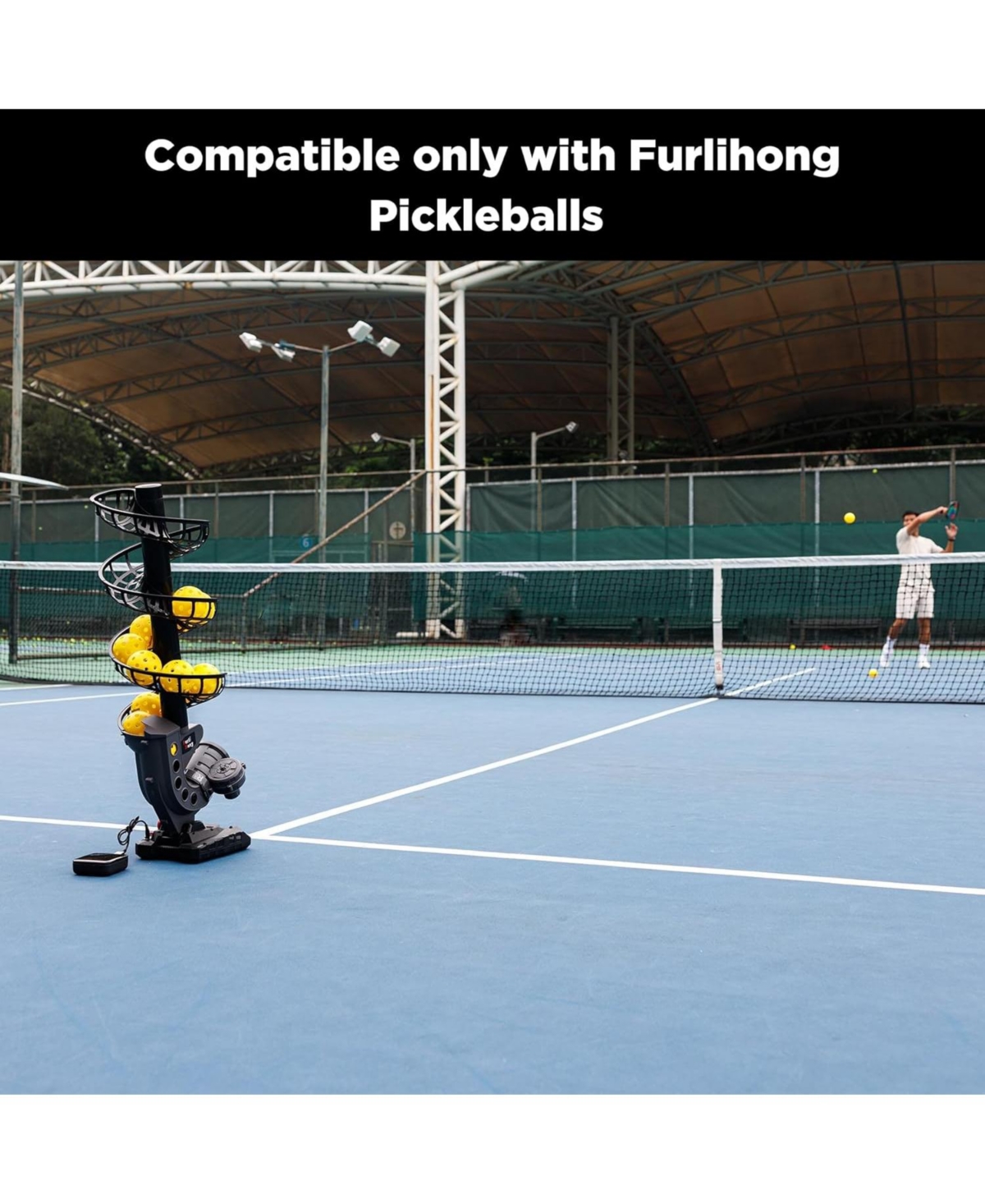 Furlihong Portable Pickleball Pitching Machine with 4 Adjustable Angles Includes 9 Standard Size Pickleballs Battery or Power Bank Powered