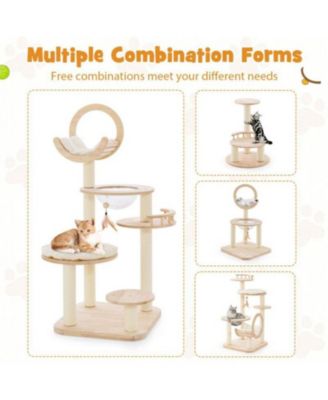4-in-1 Wooden Cat Tower with Space Capsule Nest, Indoor Cat Tree for Climbing & Lounging