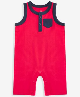 Baby Boys' Solid Cotton Henley Tank Sunsuit