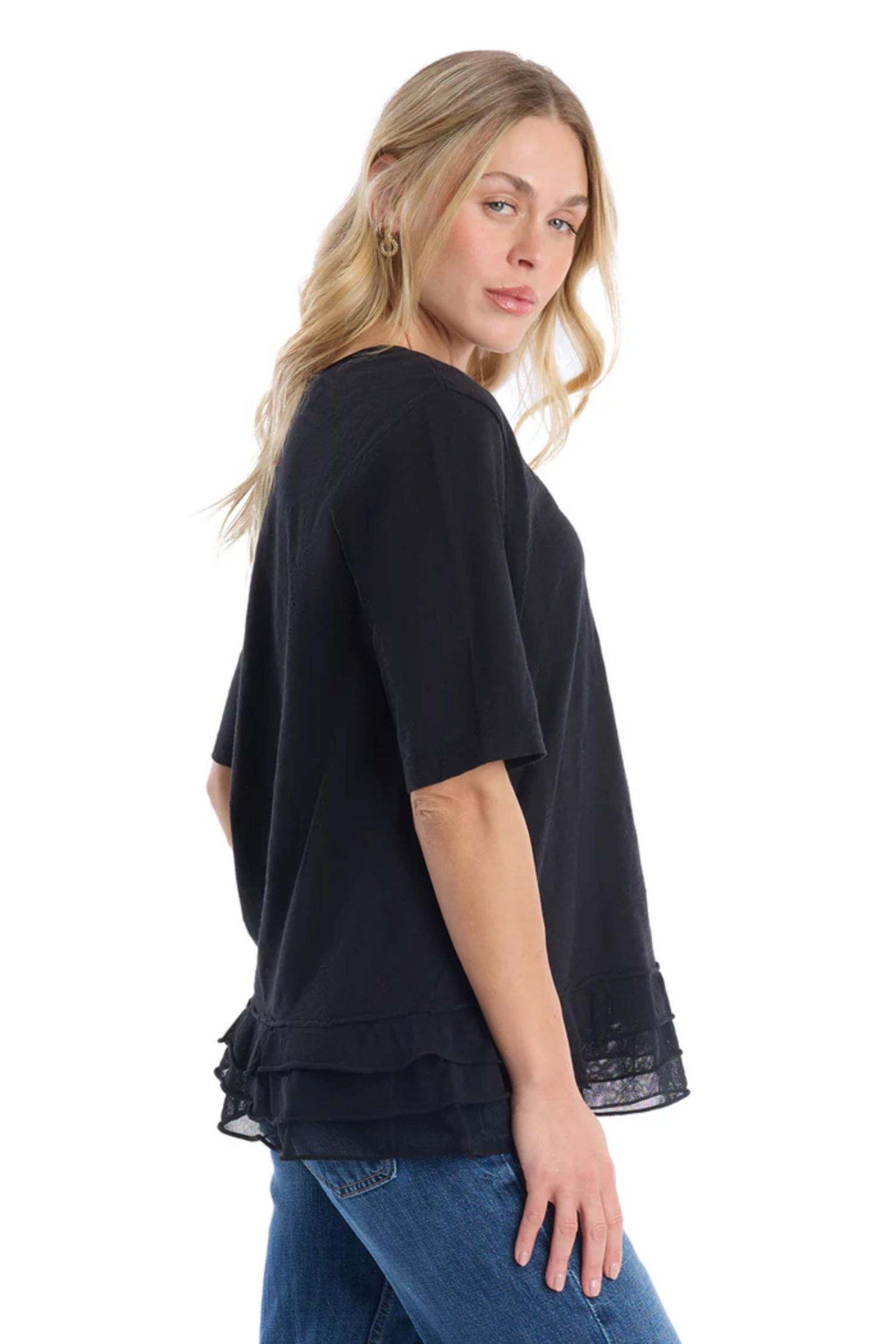 Women's Clothing V-Neck Mixed Media Tee