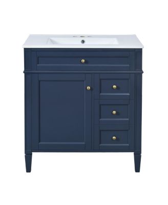 30" Blue Bathroom Vanity with Sink, Modern Freestanding Cabinet with 3 Soft Close Drawers & Adjustable Shelf for Bathroom Storage-Sillysis