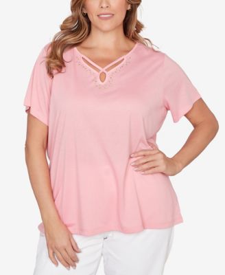 Plus Size Solid Short-Sleeve Top with Keyhole Neckline