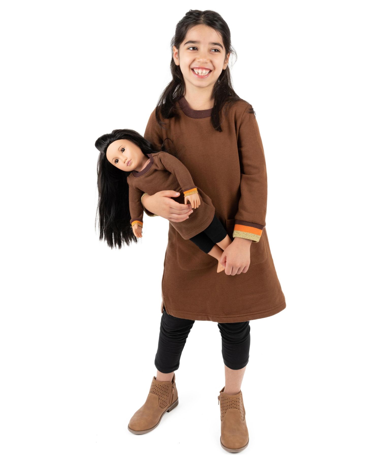 Big Girls 6-14 Matching Doll Long Sleeve Crew Neck Tunic Sweatshirt Dress