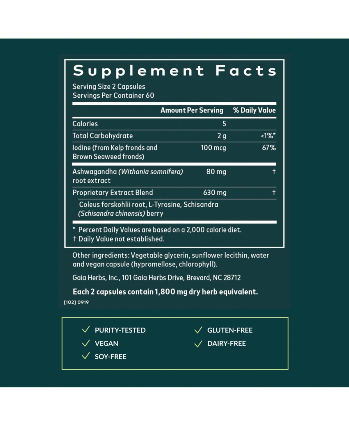 Gaia Herbs Thyroid Support - Made with Ashwagandha, Kelp, Brown Seaweed, and Schisandra to Support Healthy Metabolic Balance and Overall Well-Being