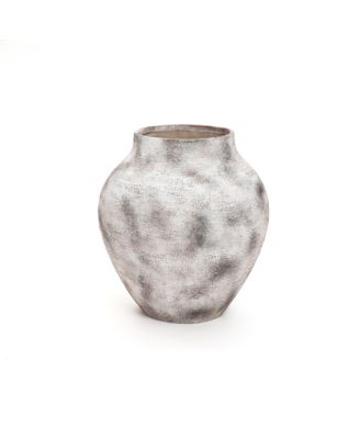 Rustic Gray with Weathered White Finish 12.4-Inch Tall Stoneware Vase for Farmhouse Decor