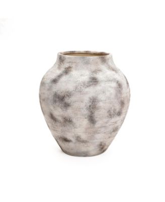 Rustic Gray with Weathered White Finish 14.8-Inch Tall Stoneware Vase for Farmhouse Decor