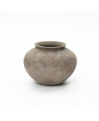Rustic Ceramic Vase, 12.2" Wide Terracotta Pot with Earthy Gray-Brown Finish, Handcrafted