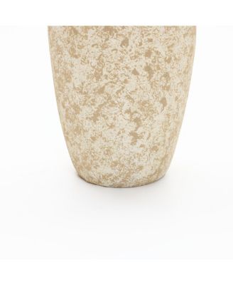 Vintage Pottery Off-White with Brown 15.75-Inch Tall Round Ceramic Vase