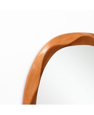 Natural Wood Finish Asymmetrical MDF Frame Wall Mirror, 31.5" H  x  22.6" W