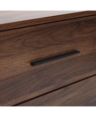 Modern Walnut Finish 6-Drawer Dresser, Engineered Wood Storage Chest with Rounded Corners