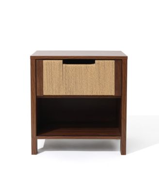 Walnut Finish MDF Wood with Rope Front 1-Drawer Nightstand and End Table