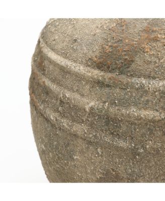 Weathered Terracotta Finish with Textured Ridges Round Vase Farmhouse Decor