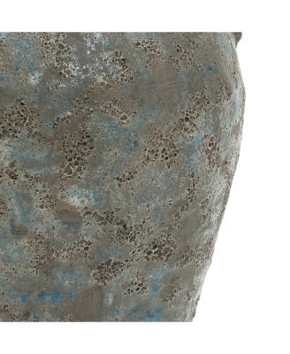 Antiqued Blue & Brown Terracotta Vase with Handles, 12" Tall Farmhouse Vintage Pottery