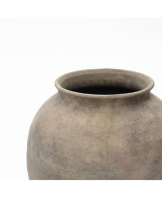 Rustic Ceramic Vase, 12.4" Tall Terracotta Pot with Earthy Gray-Brown Finish, Handcrafted