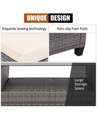 4 Pieces Patio Rattan Sofa Furniture Set with Cushion and 2-Tier Coffee Table