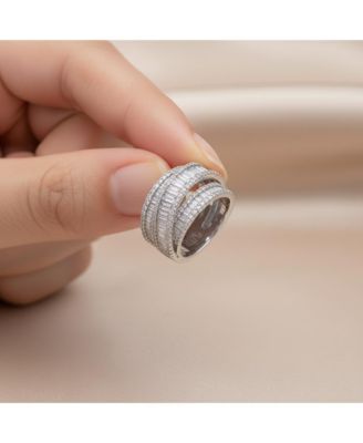 Radiant Sterling Silver Crossover Multi-Row CZ Statement Ring