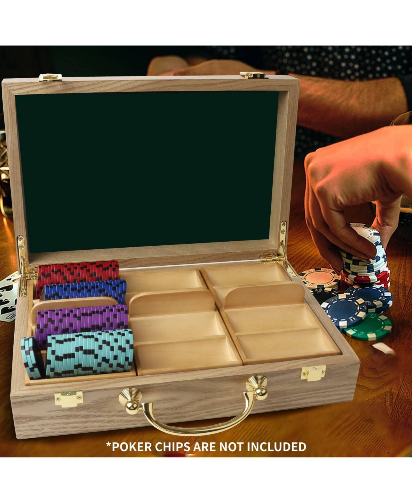 Детские игрушки GSE Games & Sports Expert Casino Deluxe 300-Piece Wooden Poker Chip Case with Wooden Chip Trays, от 14 лет, цвет: Дубовый — фото 6