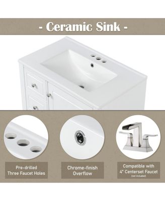30'' Bathroom Vanity with Ceramic Sink, Solid Wood Frame, Multi-Drawer Storage & Soft Close Door for Modern Bathrooms