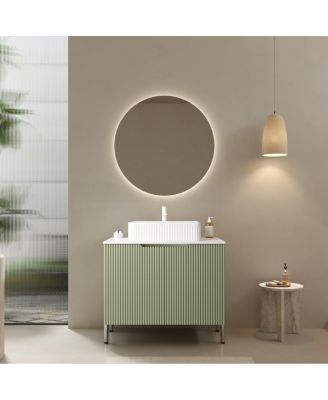 30'' Bathroom Vanity with Carrara Countertop, French Striped Ceramic Basin, Soft Close Doors & Large Storage for Modern Bathroom