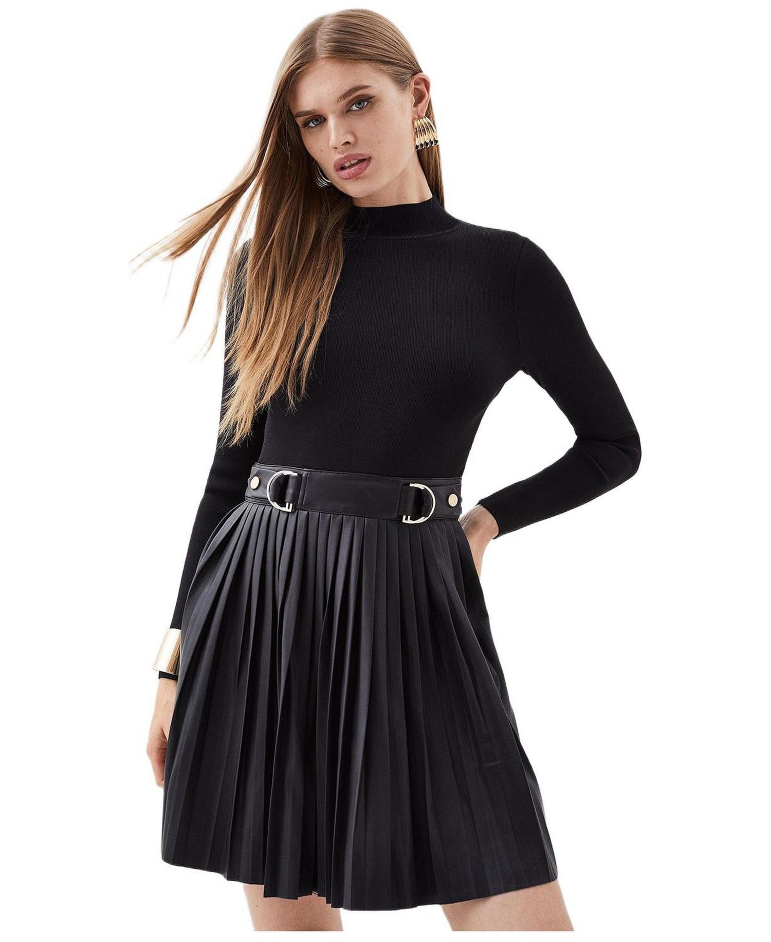 Women's Knitted Top Pleated Skater Dress