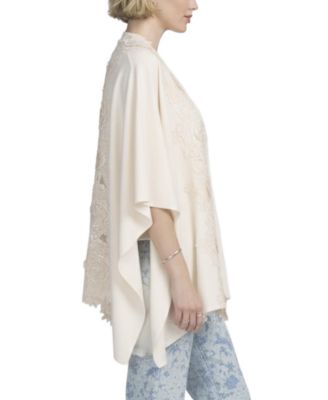 Fine Gauge Draped Cardigan With Lace Applique