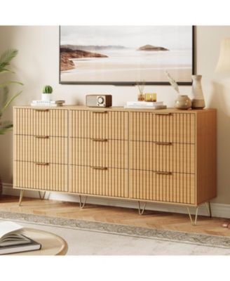 Takywep Fluted 9-Drawer Dresser for Bedroom, 63" Wide Modern Minimalist Chest of Wooden Drawers,Wide Clothes Storage Organizer