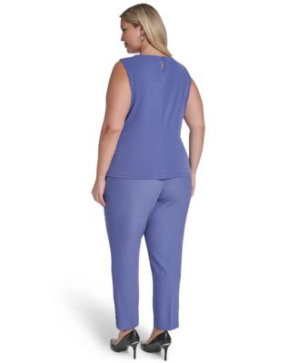 Plus Size Solid Pleated Neck Camisole Top