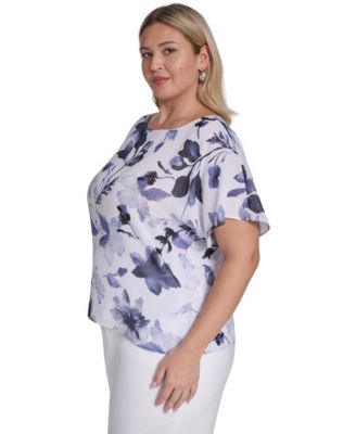 Plus Size Printed Crew Neck Top