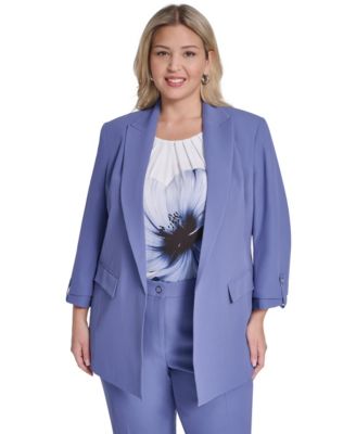 Plus Size Open Front Notch Collar Jacket