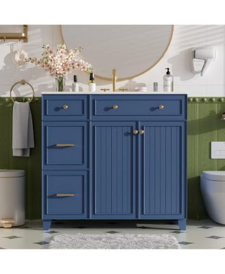 36" Bathroom Vanity with Ceramic Sink, Double-Layer Drawer, Soft Close Doors, Adjustable Shelf, Modern Storage