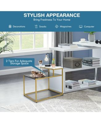 2 Tier End Side Table Metal Frame Nightstand with Storage Shelf Living Room