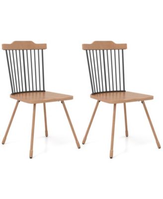 Windsor Chair Set of 2 Metal Legs Supported Dining Chair Farmhouse Armless Chair