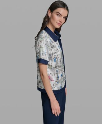 Women's Short-Sleeve Collared Printed Camp Shirt