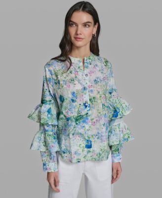 Women's Long-Sleeve Collared Printed Shirt