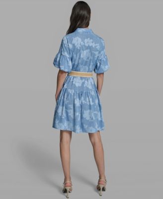 Women's Short-Sleeve Collared Burnout Dress