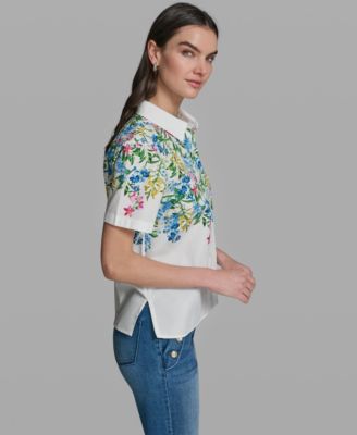 Women's Short-Sleeve Multi Floral Poplin Shirt