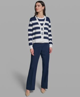 Women's Long-Sleeve V-Neck Sequin Striped Cardigan