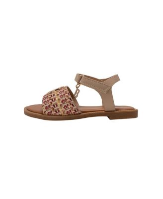 Little Girls Girl's  Fashion Sandals – Dressy Shoes with Raffia Upper and Logo Medallion Accent