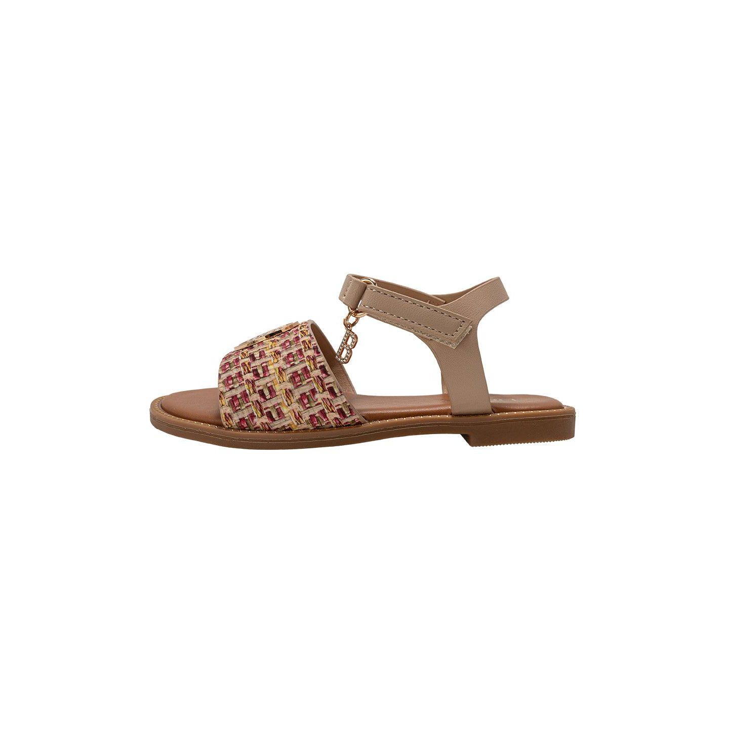 Сандалии Bebe Fashion Sandals - Dressy Shoes with Raffia Upper and Logo Medallion Accent для девочек, цвет: Рыжевато-коричневый разноцветный — фото 2