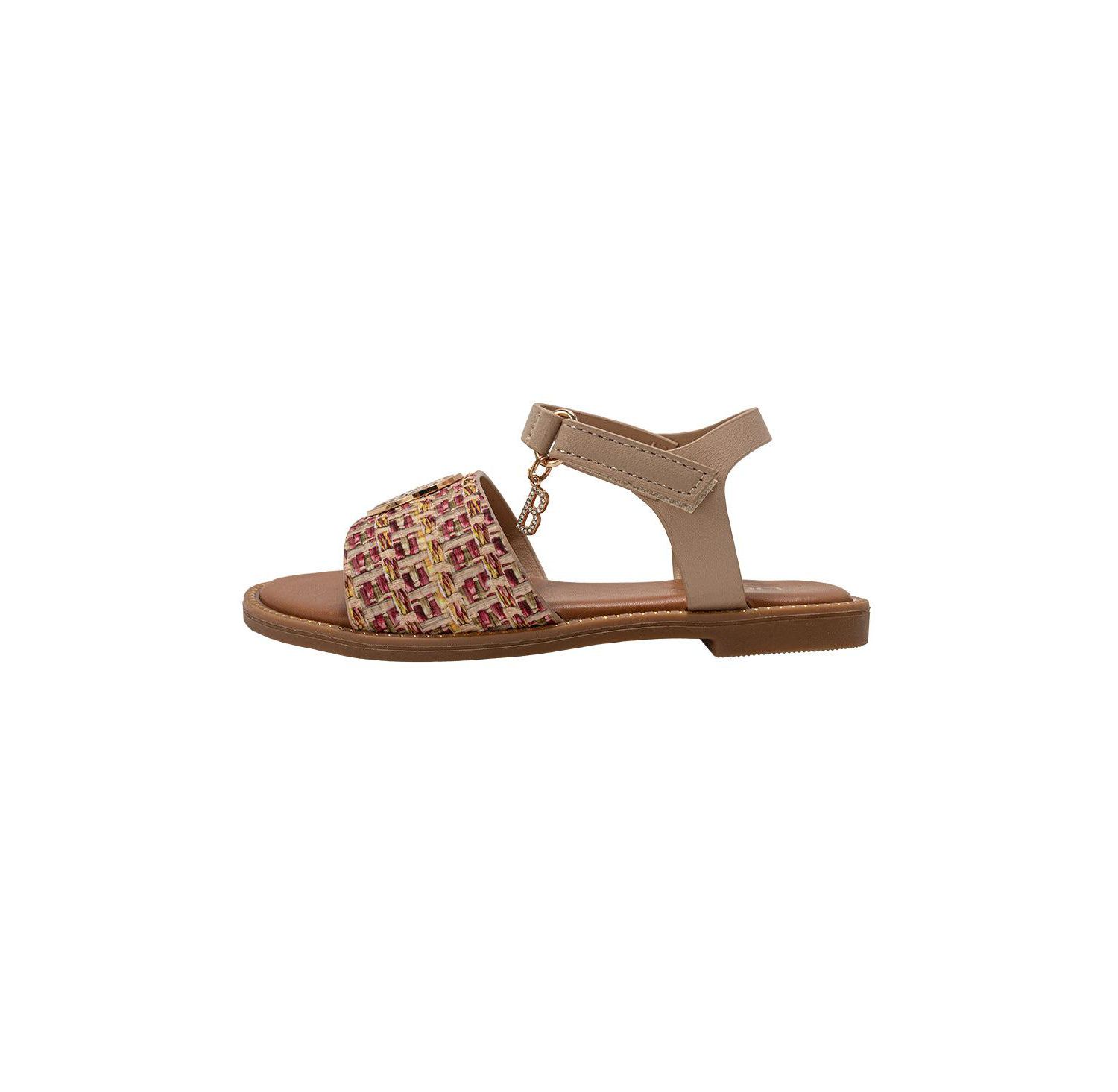 Girls Girl's Fashion Sandals - Dressy Shoes with Raffia Upper and Logo Medallion Accent