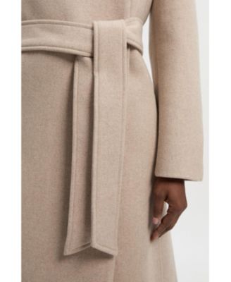Women's Wool Wrap Neck Tailored Belted Midi Coat