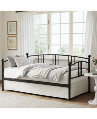 Daybed with Trundle, Metal Twin Size Daybed with Pullout Trundle 6 Casters, Steel Slat Support Sofa Bed for Living Room, Bedroom