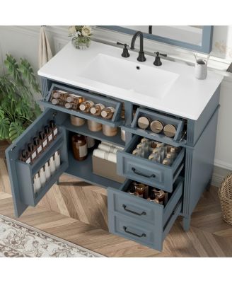 36"  Freestanding Bathroom Vanity with Ceramic Sink, Flip Drawers & Adjustable Shelf, Modern Storage Cabinet for Main Bathrooms
