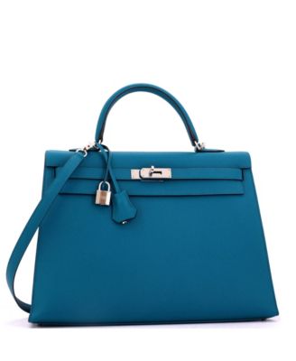 Kelly 35 Handbag Blue Epsom with Palladium Hardware