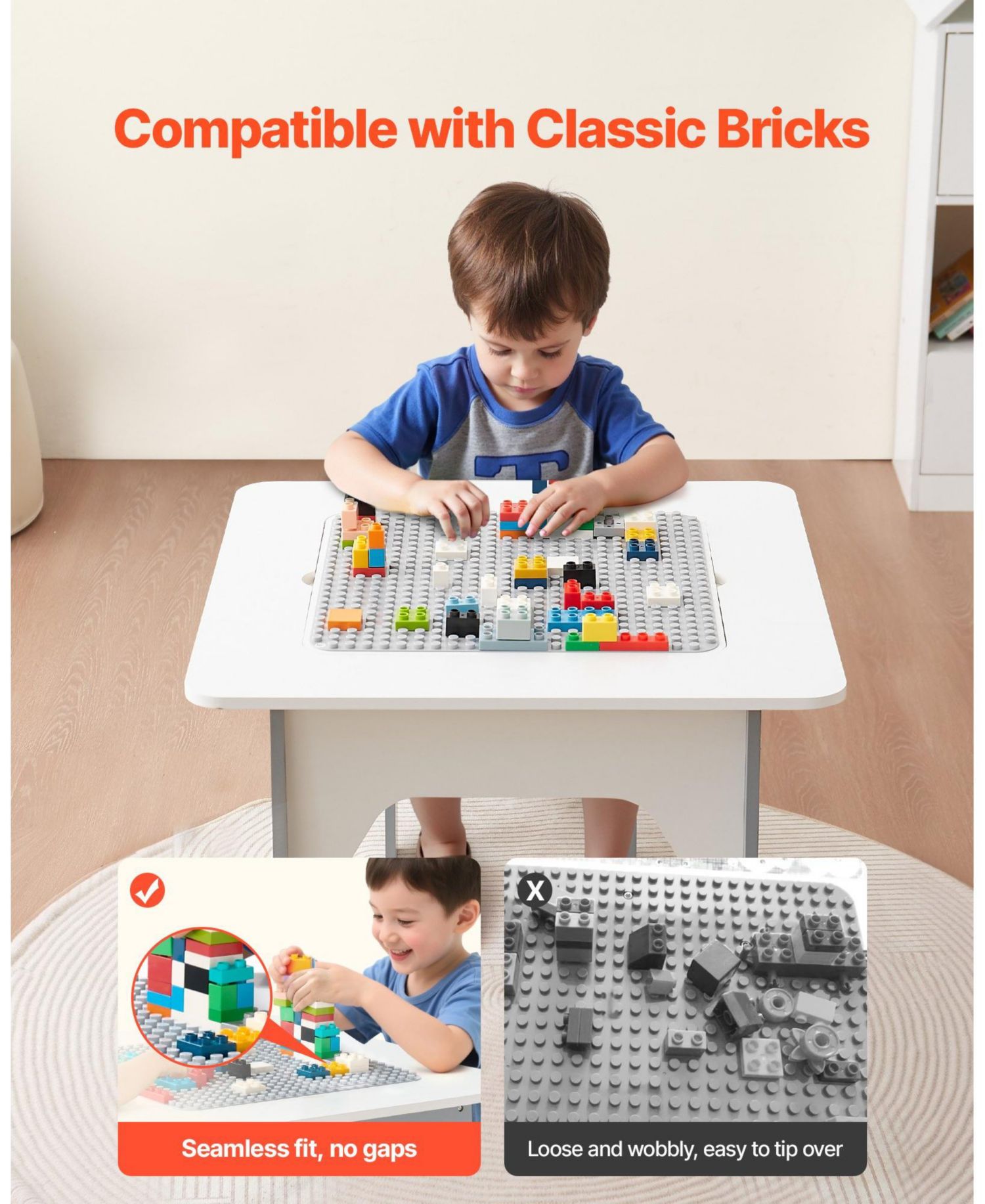 4-in-1 Kids Activity Table & 2 Chairs Set, Double-Sided Graffiti/Blocks Top w/ Storage, Ages 3+