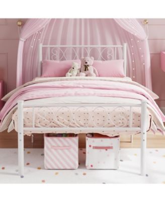 Metal Bed Frame - Headboard and Footboard with Iron Heart Design, Platform Bed for Boys and Girls, No Box Spring Needed