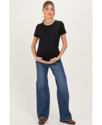 Maternity Navy Dark Wash Wide Leg Jeans
