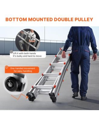 17 ft Telescoping A-Frame Ladder, Compact Aluminum Multi-Function Extension Ladder, Collapsible Design, 330 lb Load Capacity